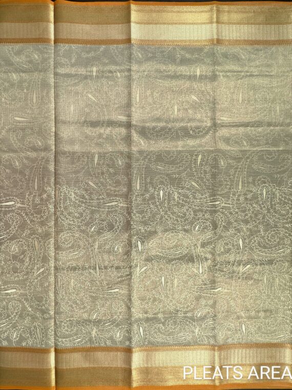 Golden Beige Thread Embroidery Blended Supernet Saree