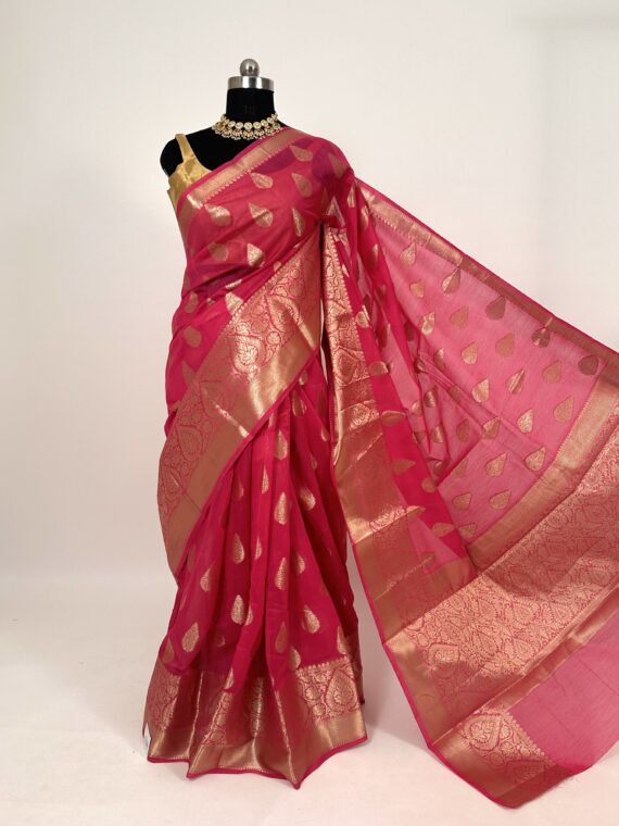 Rani Pink Blended Cotton Saree