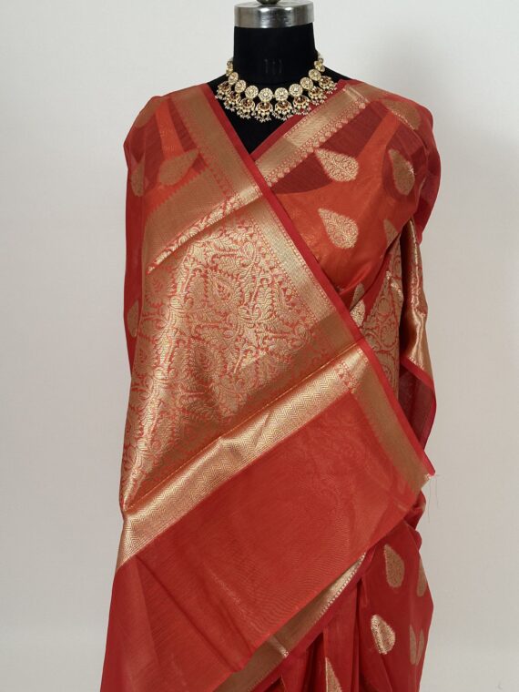 Rust Red Blended Cotton Saree