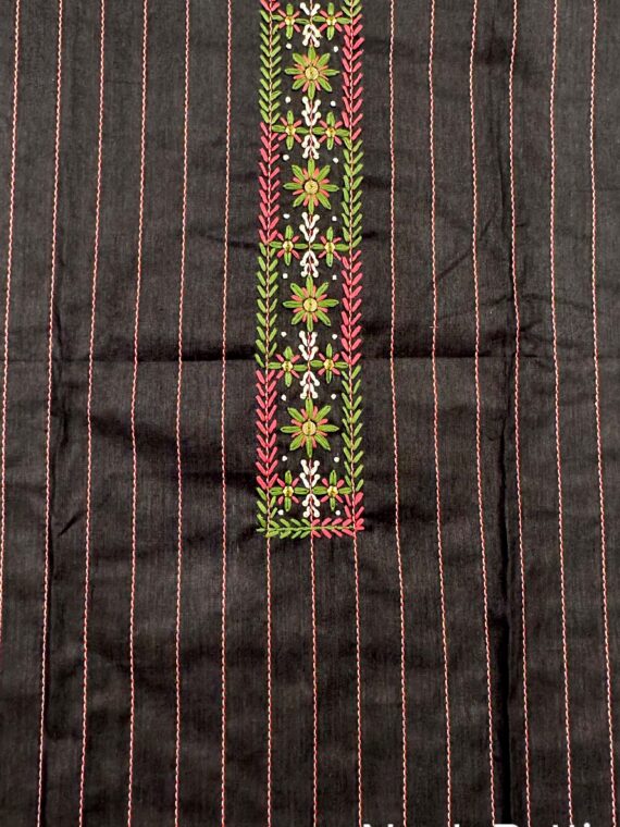 Black Cotton 3 Piece Unstitched Suit with Block Print Dupatta