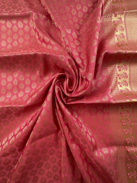 Pink Resham Gadhwal Jamawar Pure Silk Saree