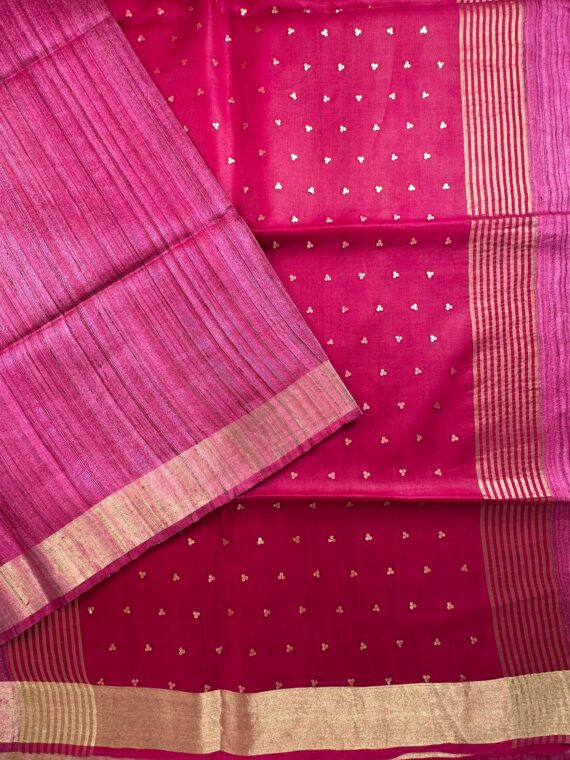 Rani Pink Gheencha Pure Silk Saree With Organza Palla