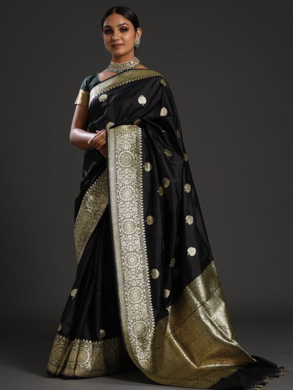 Black Pure Tripura Silk Saree