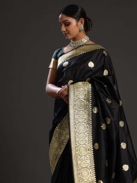 Black Pure Tripura Silk Saree