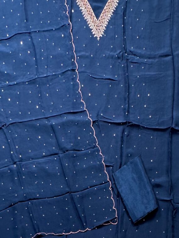 Navy Blue Crepe Unstitched 3-Piece Suit