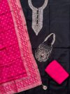 Black and Rani Pink Unstitched 4-Piece Suit