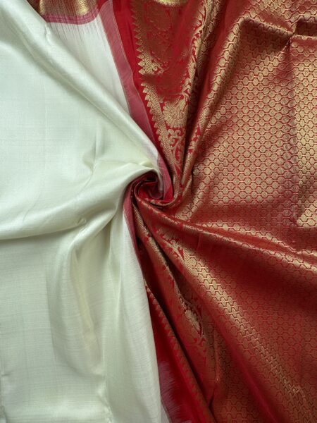 White-Red Pure Silk Saree
