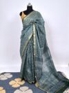 Rama Green Printed Pure Silk Saree