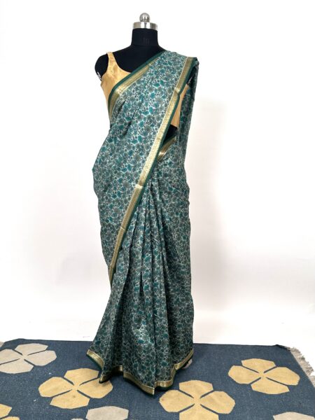 Rama Green Printed Pure Silk Saree