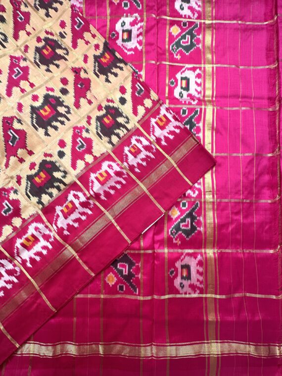 Beige-Pink Patola Gharchola Pure Silk Saree