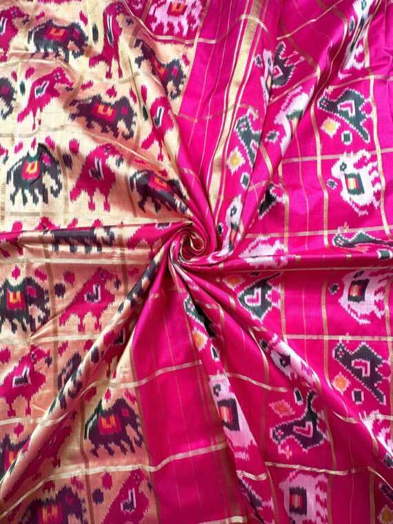 Beige-Pink Patola Gharchola Pure Silk Saree
