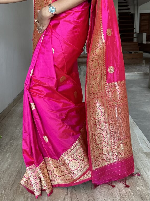 Rani Pink Pure Tripura Silk Saree
