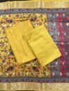 Yellow Pure Chanderi Unstitched 3-Piece Suit