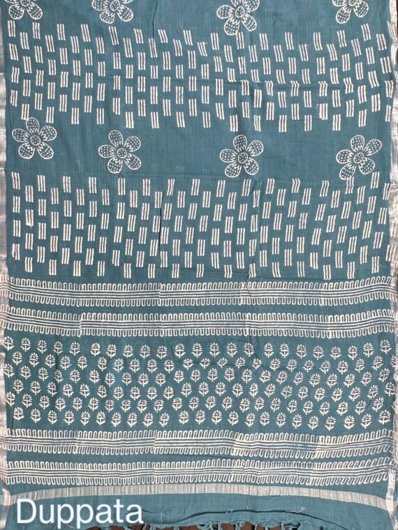 Blue Jaipuri Linen 3 Piece Unstitched Suit