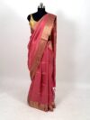 Pink Resham Gadhwal Jamawar Pure Silk Saree