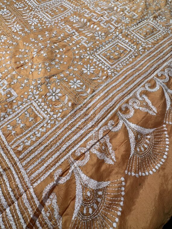Sand Yellow Kaantha Embroidered Pure Silk Saree