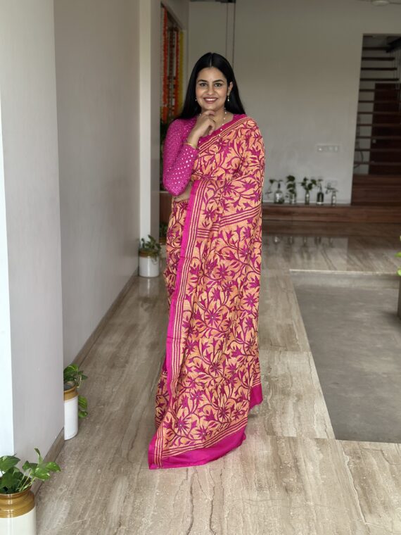 Pink Kaantha Embroidered Pure Silk Saree