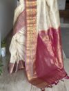 Off White and Pink Gadhwal Jamawar Pure Silk Saree