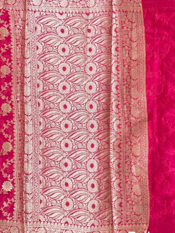 Rani Pink Floral Jaal Pure Crepe Saree