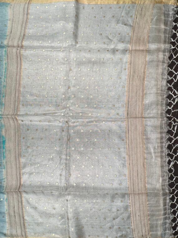 Blue-Silver Pure Tissue Silk Saree