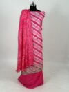 Pink-Coral Leheriya-Bandhej Unstitched Pure Silk Suit