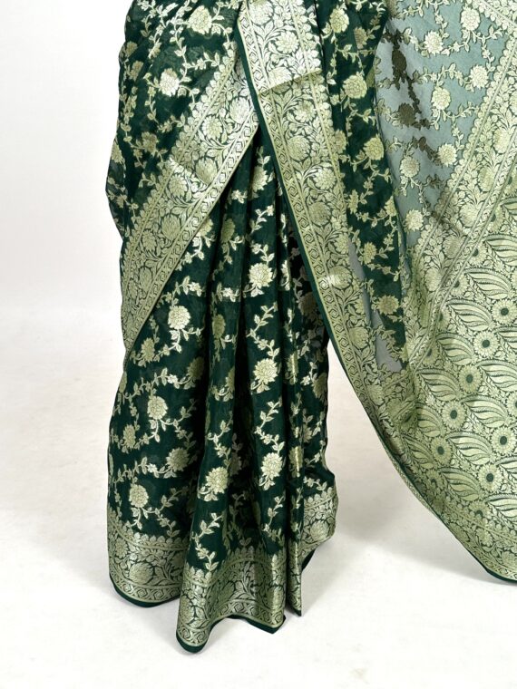 Green Floral Jaal Pure Crepe Saree