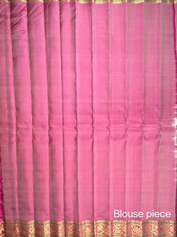 Off White and Pink Gadhwal Jamawar Pure Silk Saree