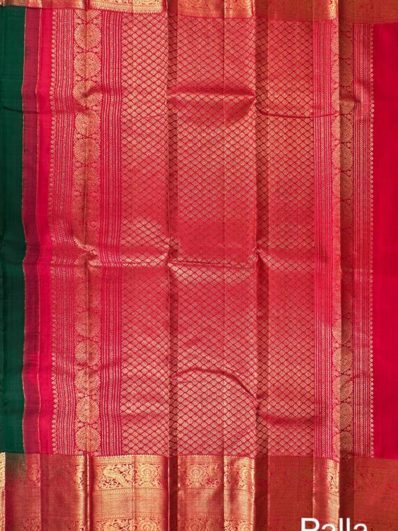 Green-Red Contemporary Kanjivaram Pure Silk Saree