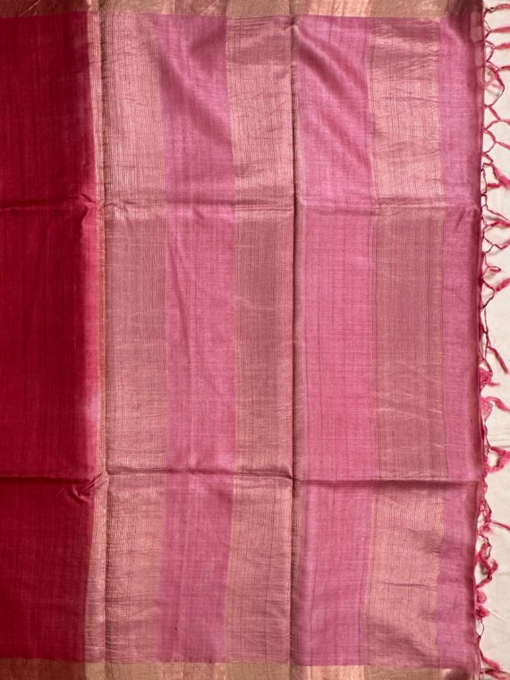 Red-Pink Pure Tussar Silk Saree