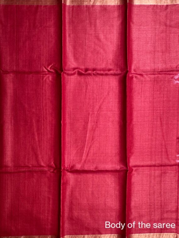 Red-Pink Pure Tussar Silk Saree