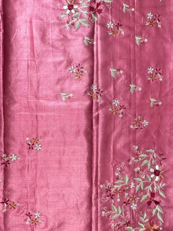 Rose Pink Pittan Work Pure Tussar Silk Saree