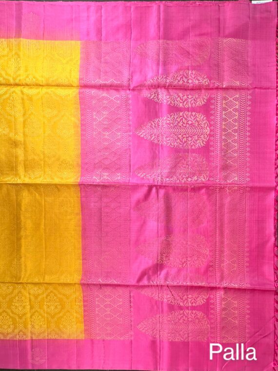 Pink & Yellow Zari Jamawar Pure Silk Saree