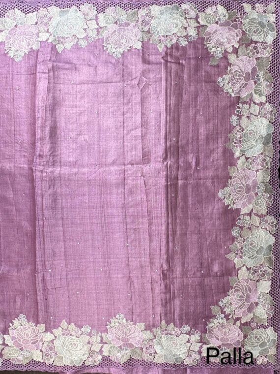 Lavender Pure Tussar Silk Saree With embroidery work