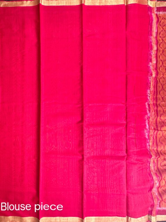 Orange-Rani Pink Ikkat Cotton-Silk Saree