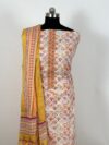 White and Yellow Cotton 3 Piece Unstitched Suit with Cotton Dupatta