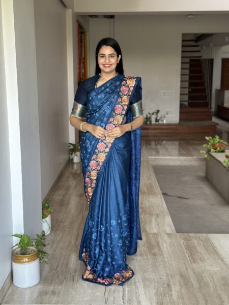 Blue Pure Tussar Silk Saree With embroidery work