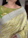 Lime-Grey Resham Gadhwal Jamawar Pure Silk Saree