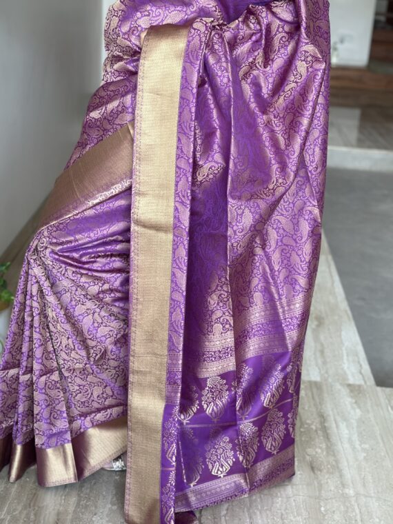 Purple Resham Gadhwal Jamawar Pure Silk Saree