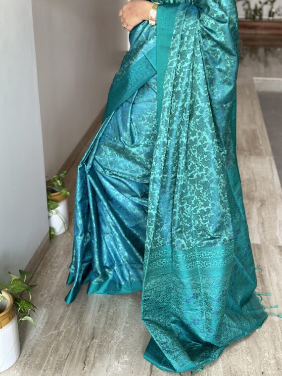 Rama Green Resham Gadhwal Jamawar Pure Silk Saree