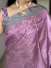 Onion Pink Resham Gadhwal Jamawar Pure Silk Saree