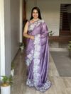 Lavender Pure Tussar Silk Saree With embroidery work