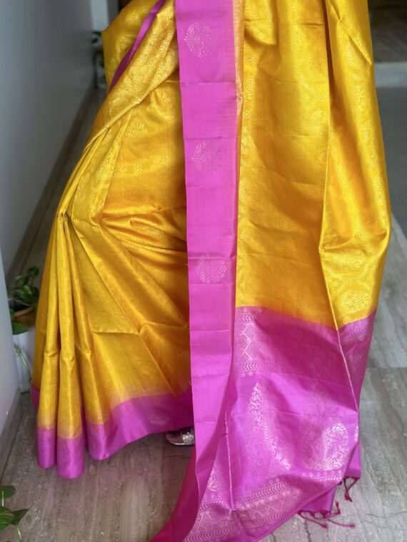 Pink & Yellow Zari Jamawar Pure Silk Saree
