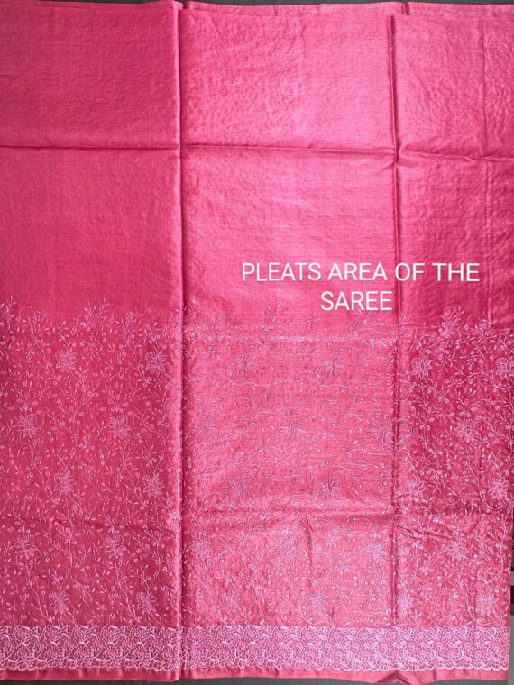 Rose Pink Embroidered Pure Tussar Silk Saree
