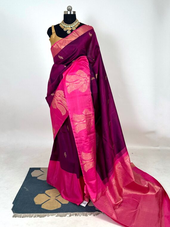 Purple-Pink Contemporary Kanjivaram Pure Silk Saree