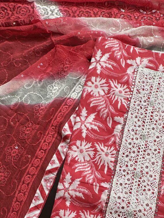 Coral Pink Printed Jaipuri Cotton Suit