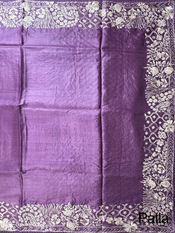 Purple Pittan Work Pure Tussar Silk Saree