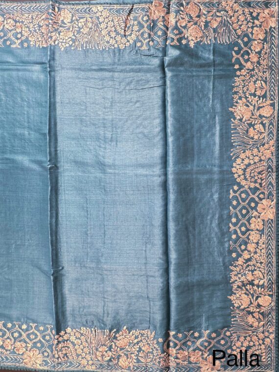 Blue Pittan Work Pure Tussar Silk Saree