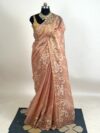 Pink Thread Embroidery Blended Supernet Saree