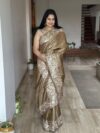 Brown Pittan Work Pure Tussar Silk Saree