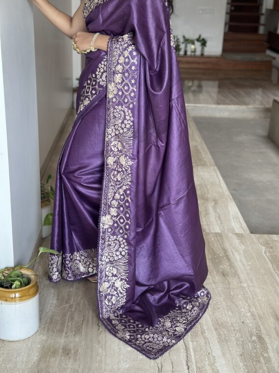 Purple Pittan Work Pure Tussar Silk Saree